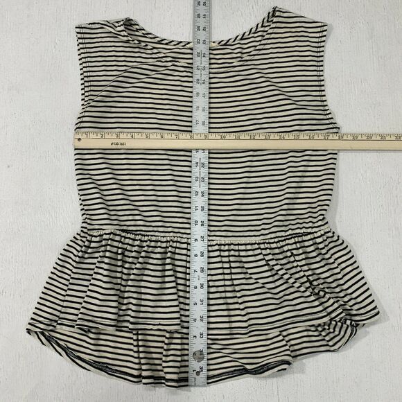 Painted Threads Peplum Striped Top Womens Size L Ivory Black Cap Sleeves Stretch - Picture 6 of 10
